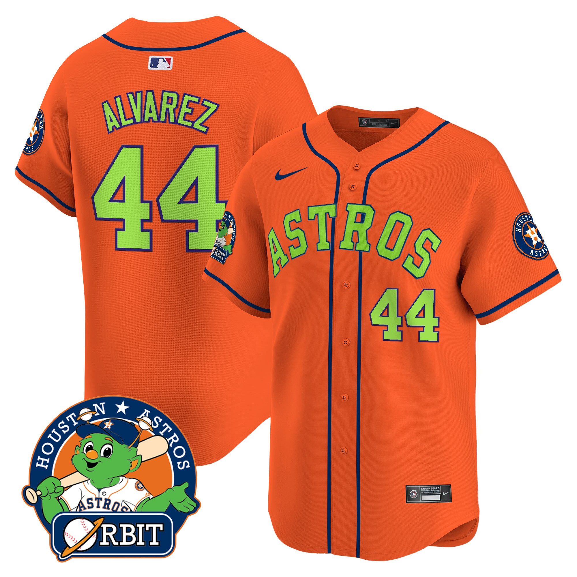 Yordan ÃƒÆ’Ã‚Âlvarez Men's Houston Astros Orbit Patch Vapor Premier Limited Orange Jersey V2 - All Stitched