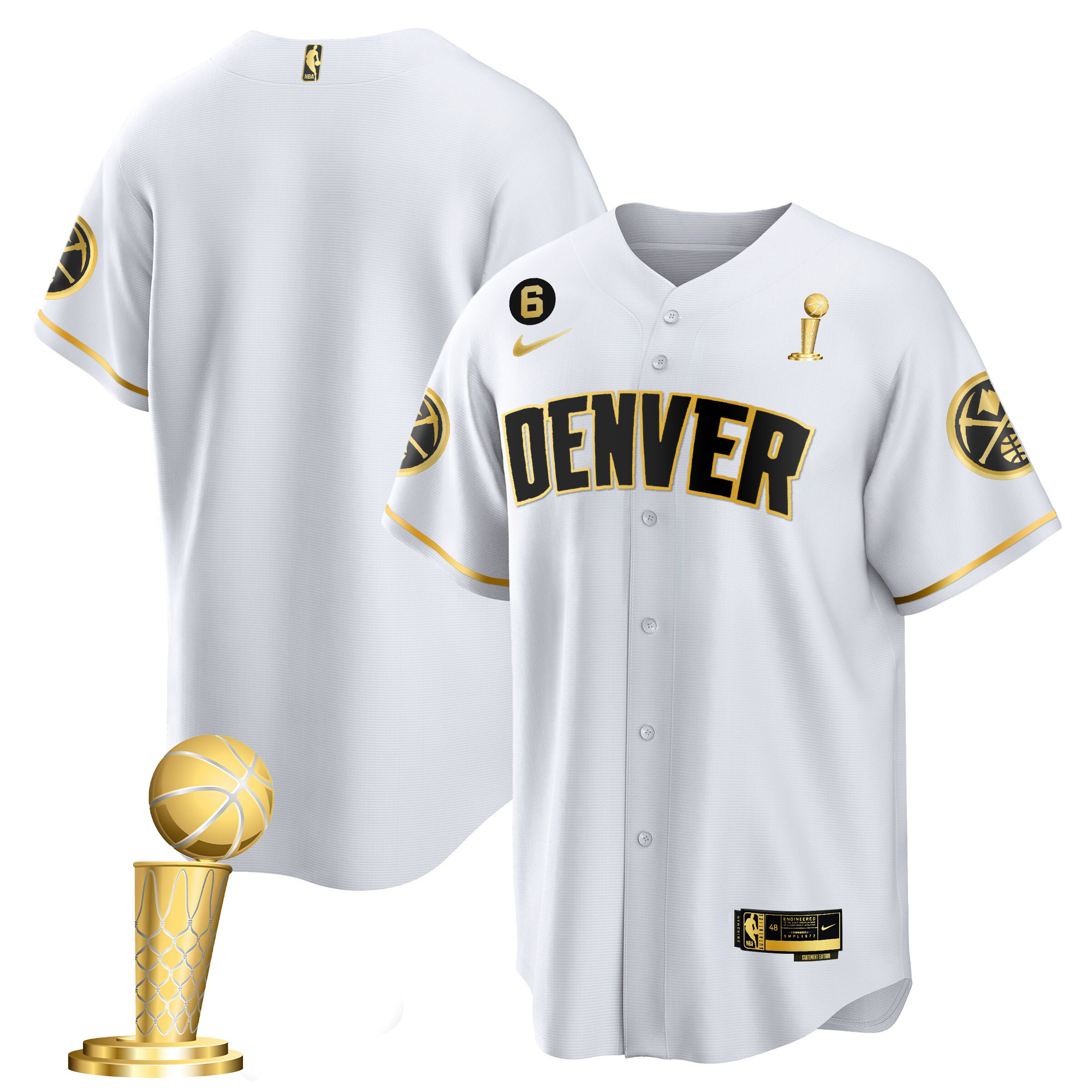 Youth's Denver Nuggets 2023 Champions Cool Base White Gold Jersey - All Stitched