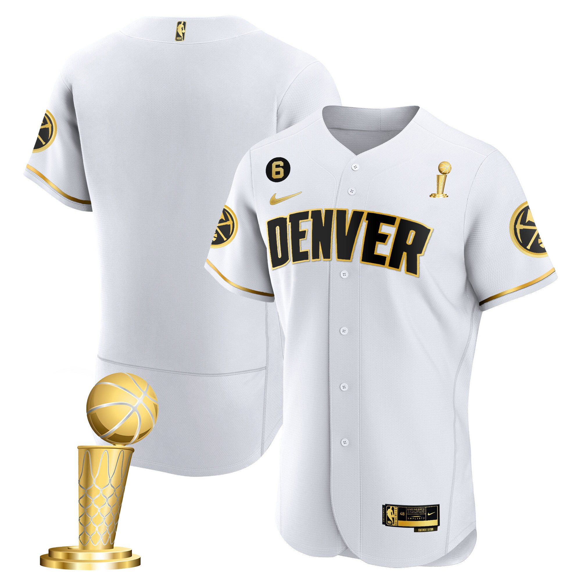 Youth's Denver Nuggets 2023 Champions Flex Base White Gold Jersey - All Stitched