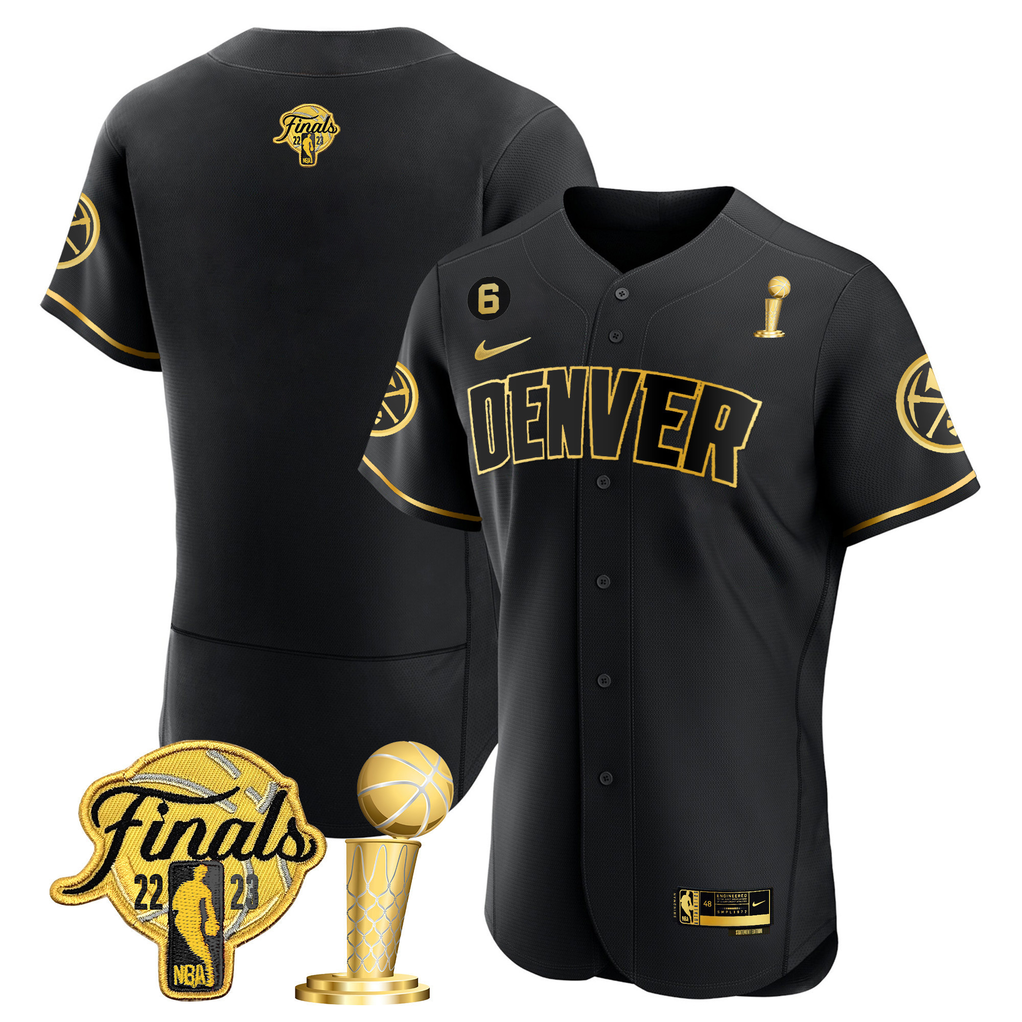 Youth's Denver Nuggets 2023 Finals & Champions Flex Base Black Gold Jersey - All Stitched
