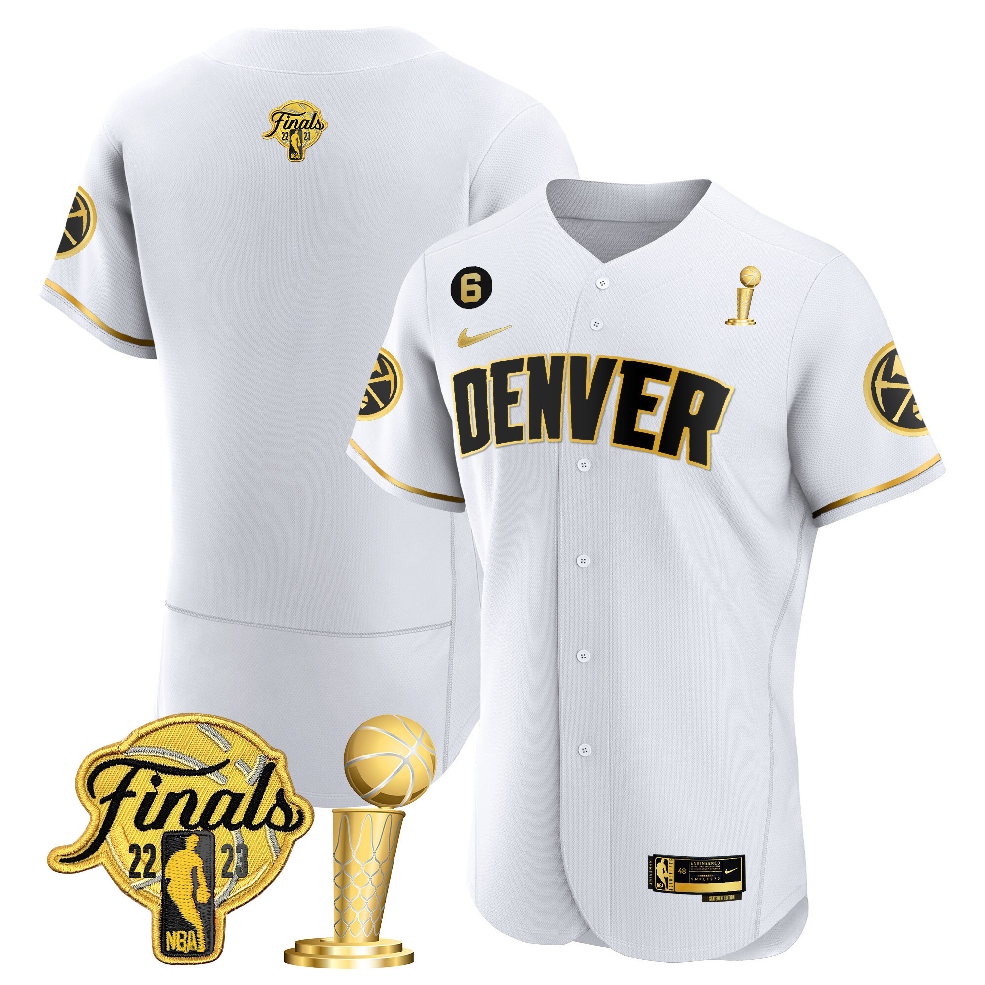 Youth's Denver Nuggets 2023 Finals & Champions Flex Base White Gold Jersey - All Stitched