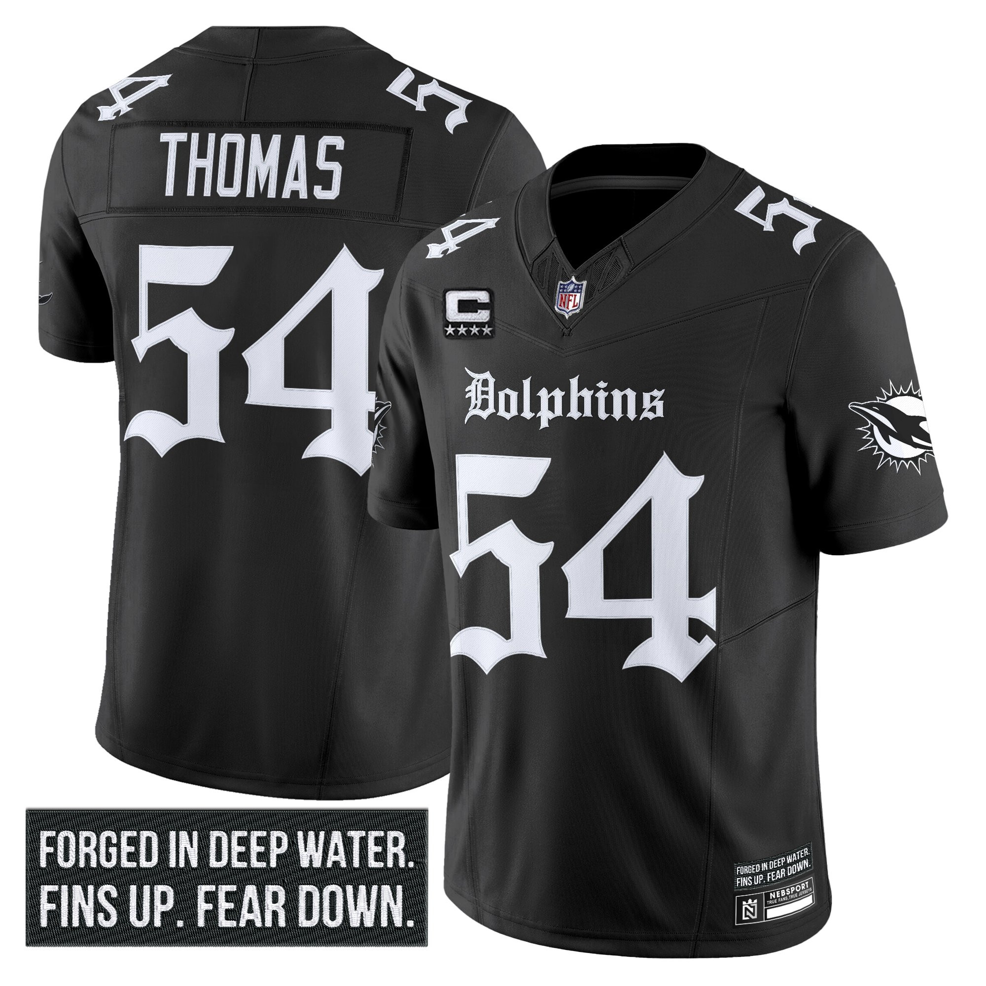 Zach Thomas Men's Miami Dolphins Gothic Deep Water Edition Vapor Limited Black Jersey - All Stitched