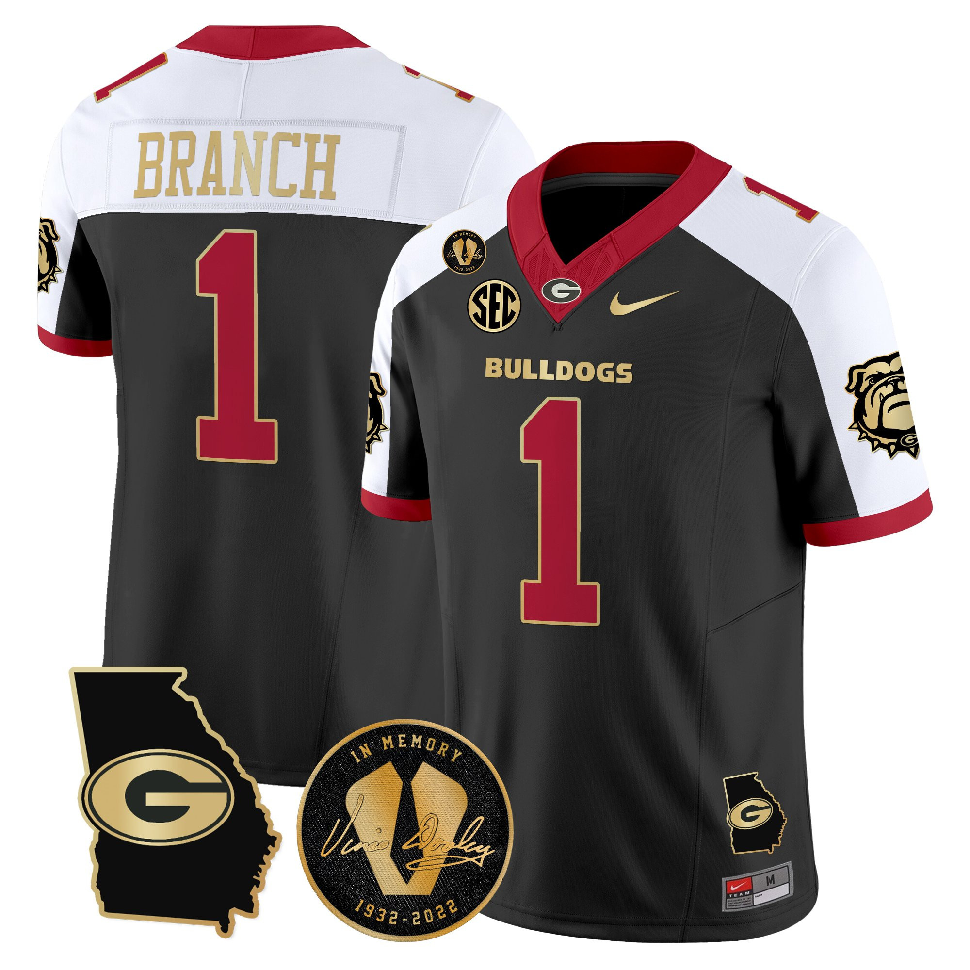 Zachariah Branch Men's Georgia Bulldogs 2025 Georgia Map & Vince Dooley Patch Vapor Limited Alternate Jersey - All Stitched