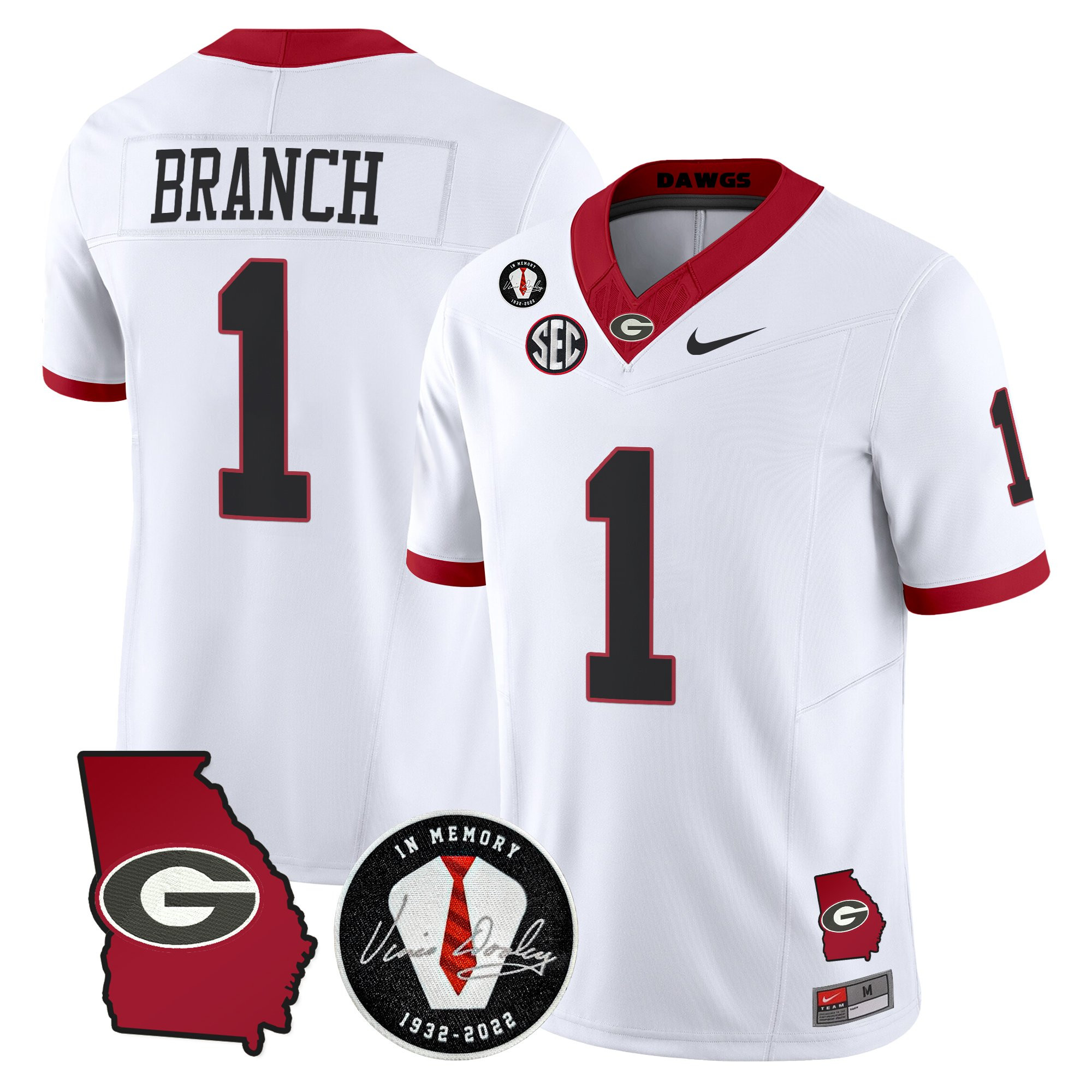 Zachariah Branch Men's Georgia Bulldogs 2025 Georgia Map & Vince Dooley Patch Vapor Limited White Jersey - All Stitched
