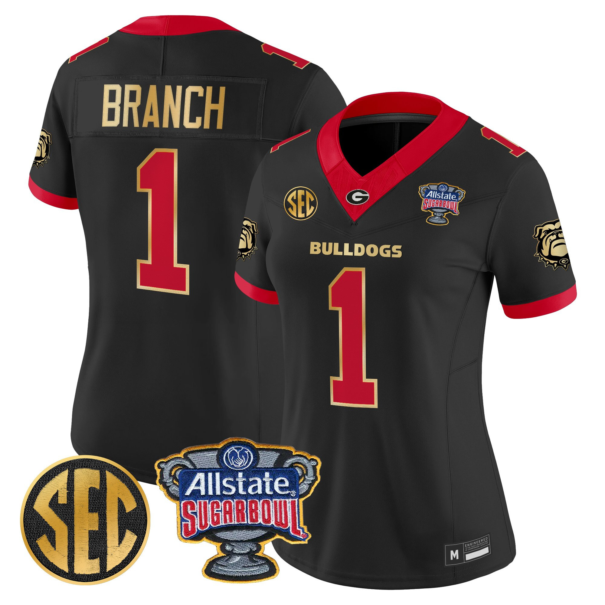 Zachariah Branch Women's Georgia Bulldogs Sugar Bowl Patch Vapor Limited Black Gold Trim Jersey - All Stitched