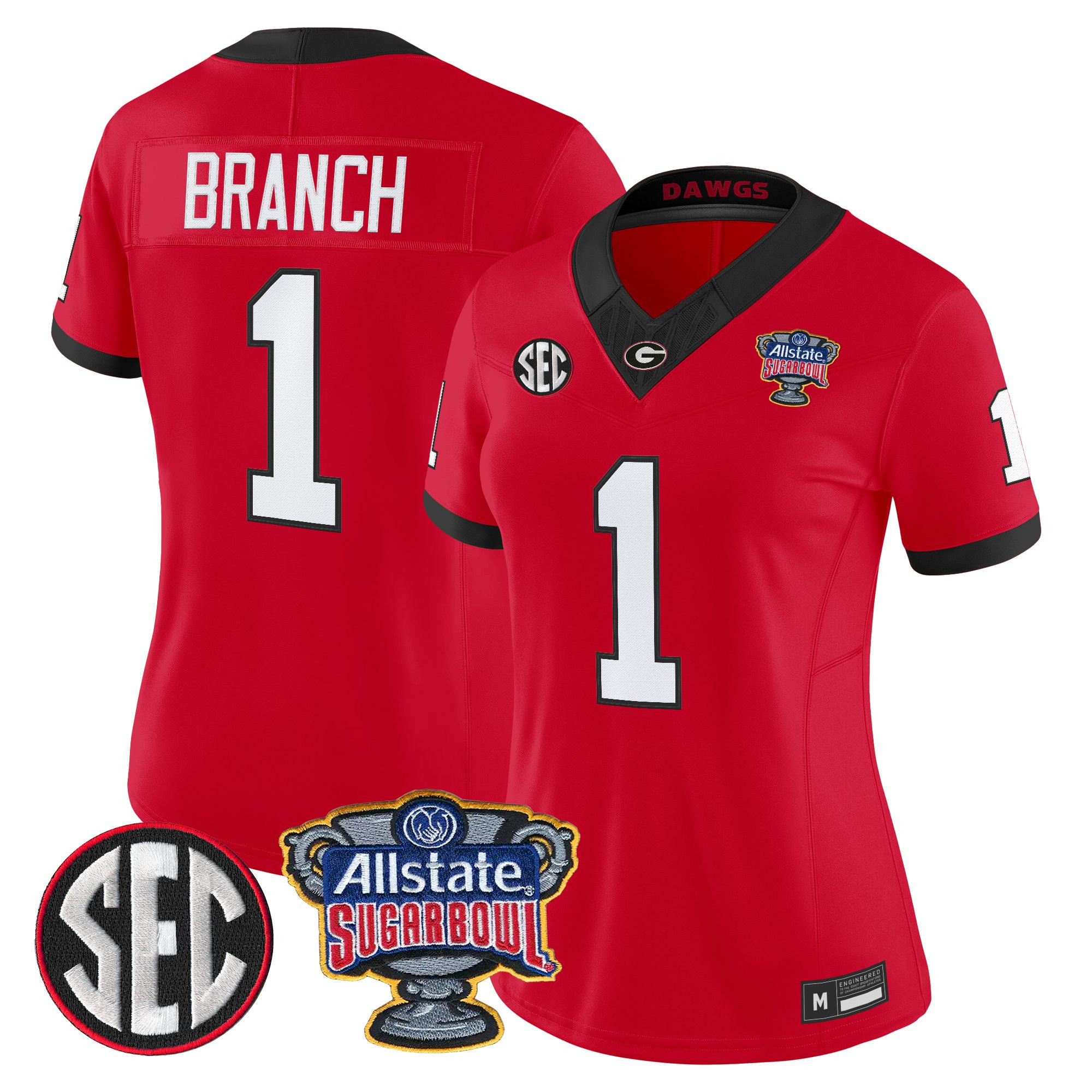 Zachariah Branch Women's Georgia Bulldogs Sugar Bowl Patch Vapor Limited Red Jersey - All Stitched