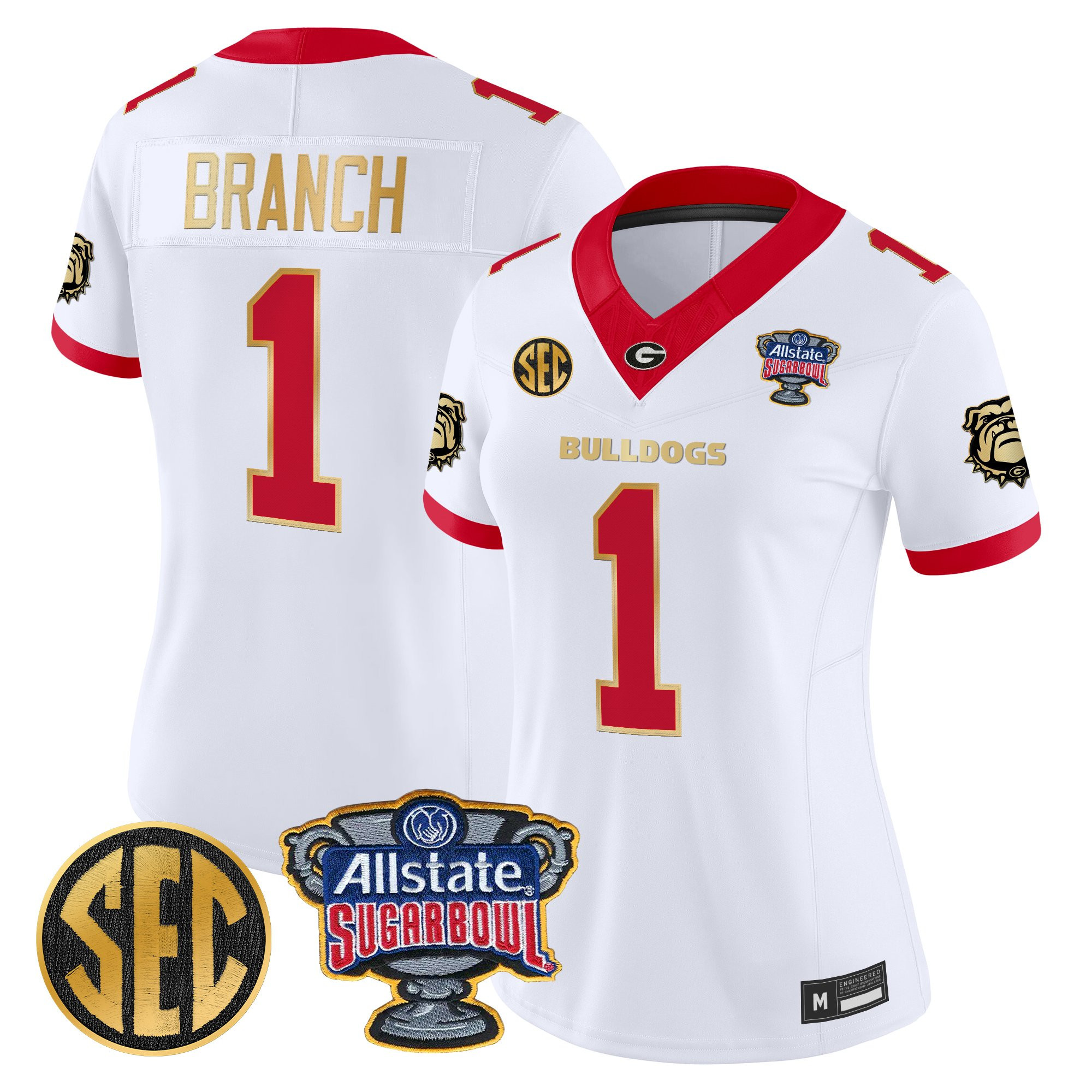 Zachariah Branch Women's Georgia Bulldogs Sugar Bowl Patch Vapor Limited White Gold Trim Jersey - All Stitched