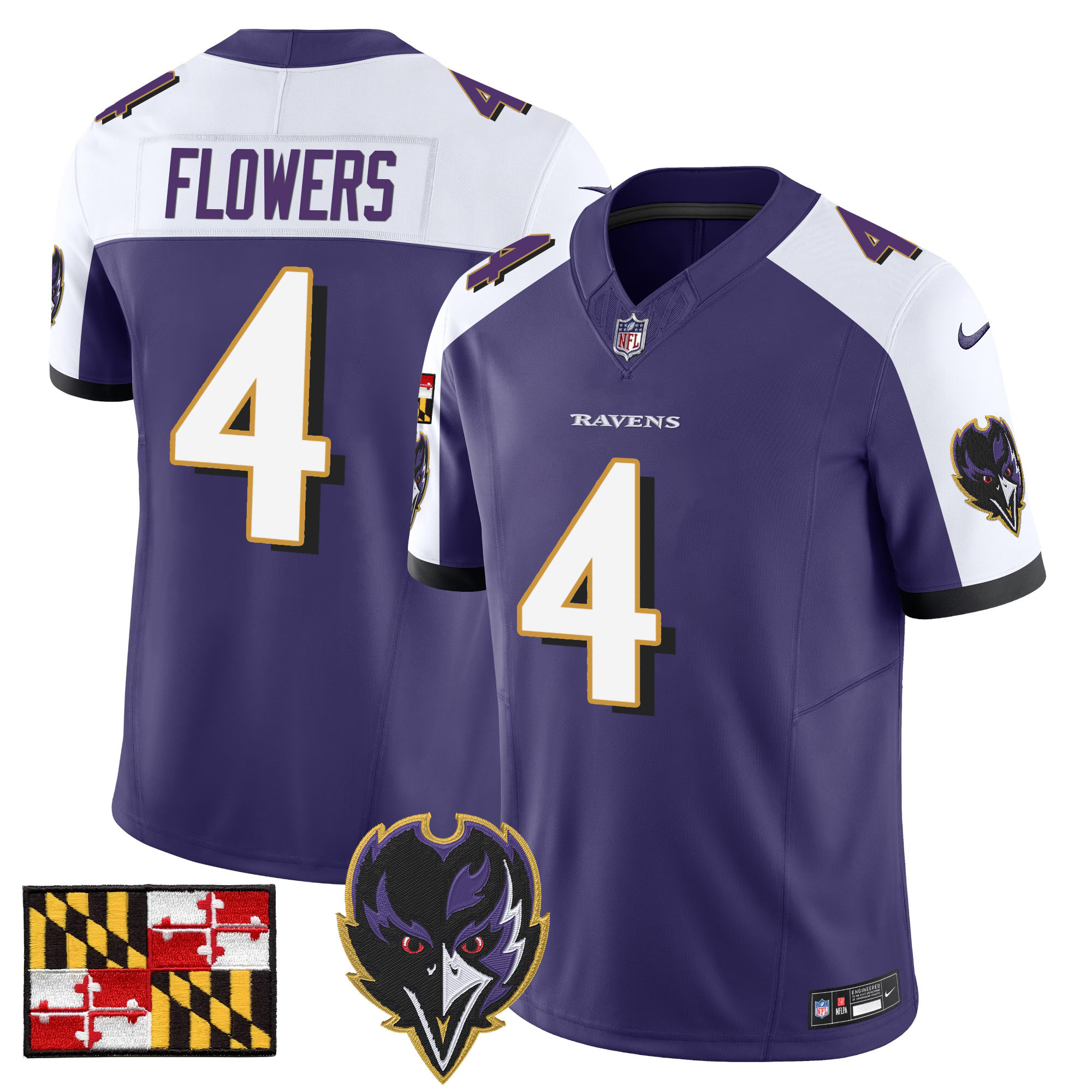 Zay Flowers Men's Baltimore Ravens 2024 Maryland Flag Vapor Limited Purple Alternate Jersey V2 - All Stitched
