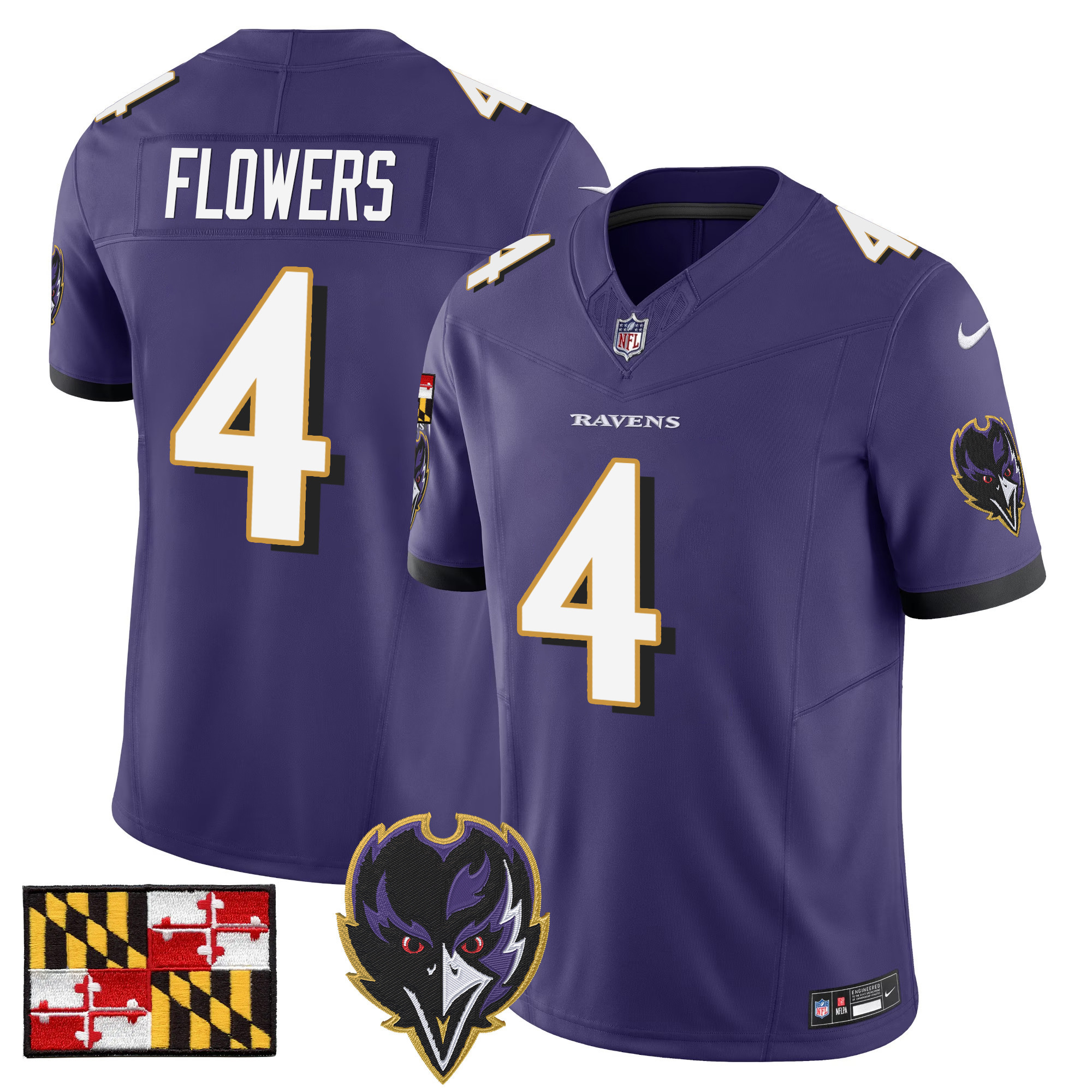 Zay Flowers Men's Baltimore Ravens 2024 Maryland Flag Vapor Limited Purple Jersey V2 - All Stitched