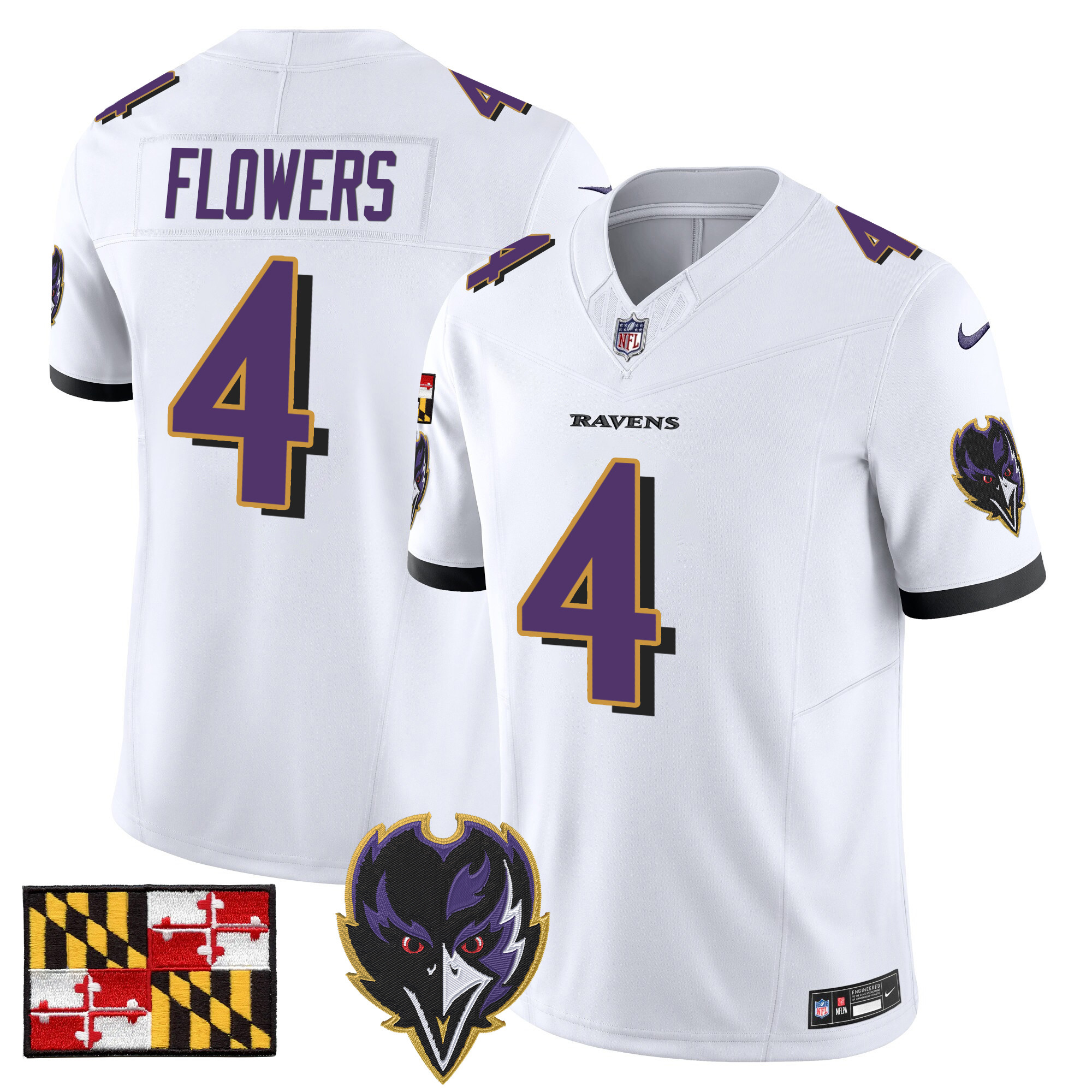 Zay Flowers Men's Baltimore Ravens 2024 Maryland Flag Vapor Limited White Jersey V2 - All Stitched