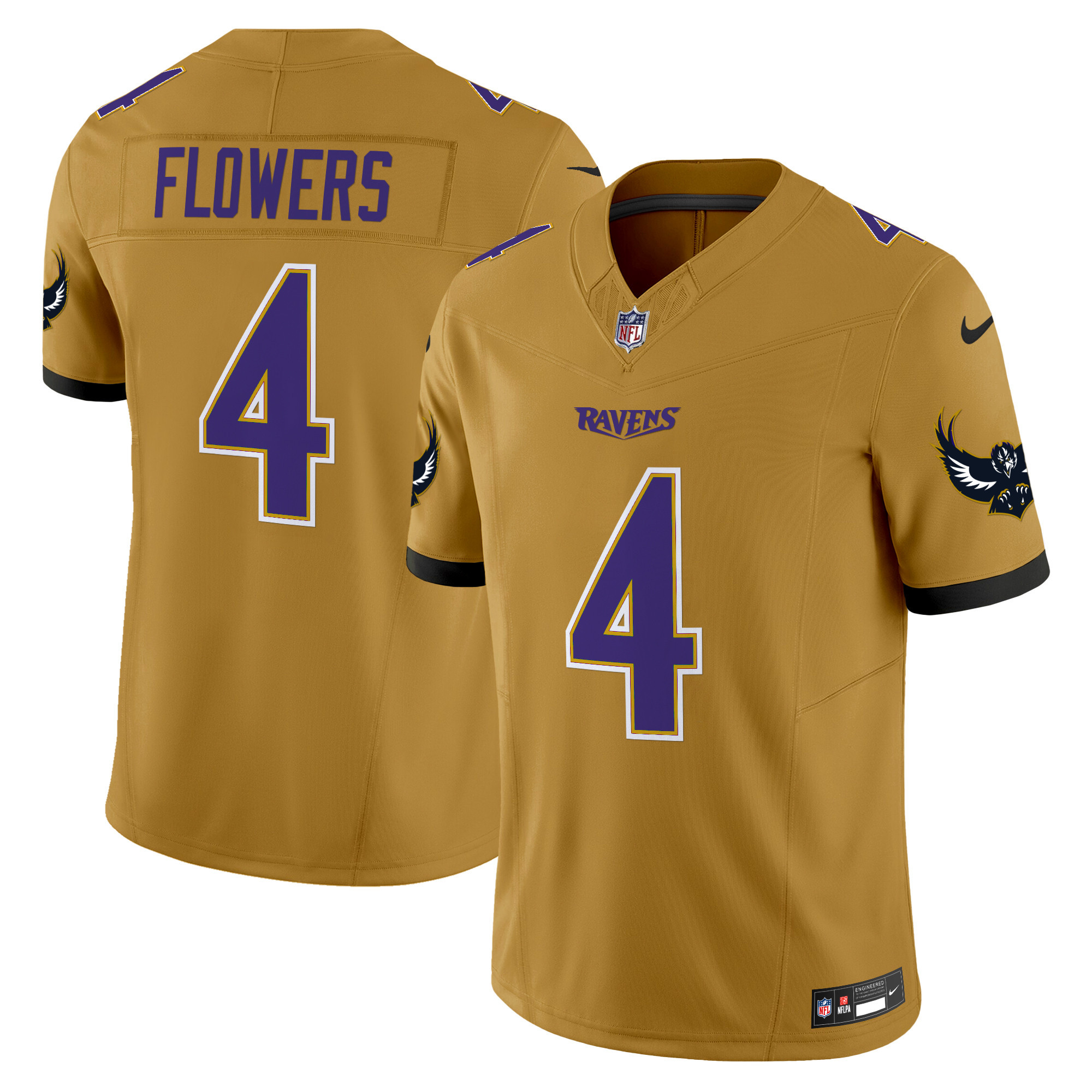 Zay Flowers Men's Baltimore Ravens Special Vapor Limited Gold Jersey V2 - All Stitched