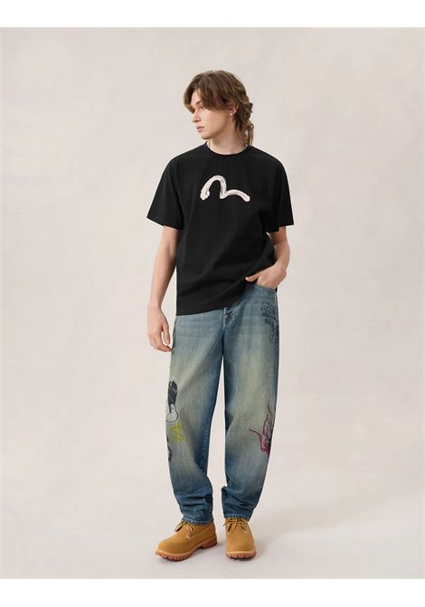 ht hand brush seagull printed ss tee - no wash - EVISU | T-shirt | 2ESHTM6TS1072BLKX
