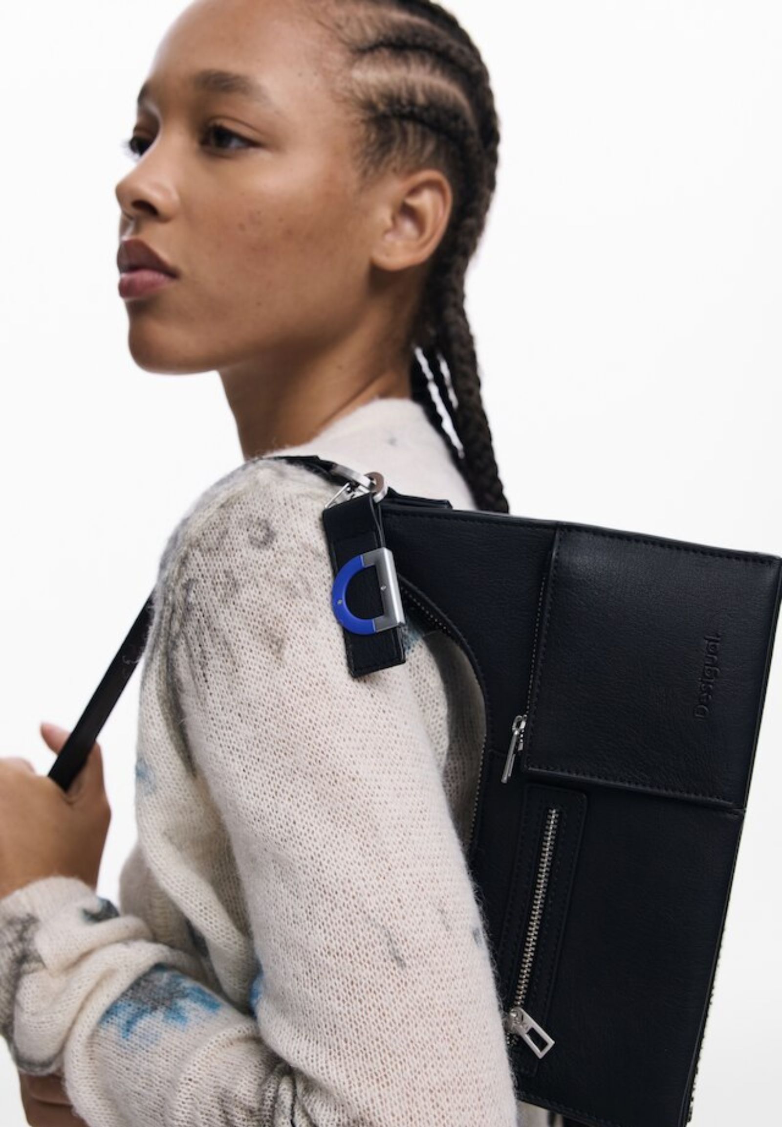 Desigual Borsa A Tracolla Donna In Poliuretano - Stampa Floreale, Chiusura Cerniera, Taglia Unica