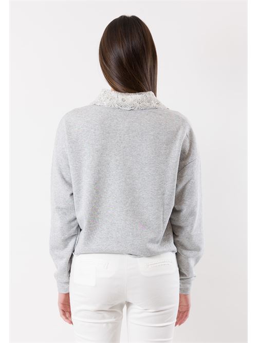 felpa colletto perline YM802 KONTATTO | YM802GRIGIO MEL-LIGHT GREY MELANGE
