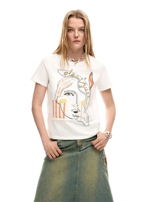 T-shirt con stampa viso astratta 26SWTK51 DESIGUAL | 26SWTK511000