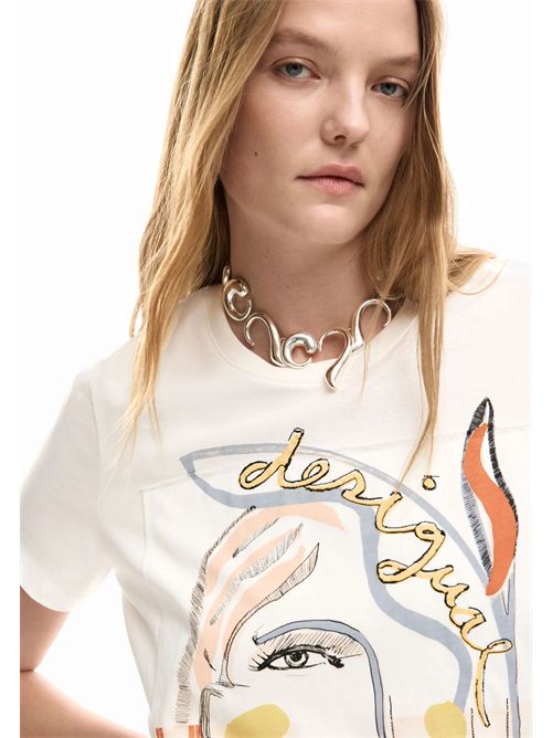 T-shirt con stampa viso astratta 26SWTK51 DESIGUAL | 26SWTK511000
