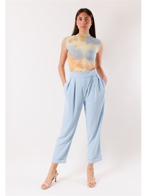 pantalone con pannelli e pieghe frontali PE26009 MESANGE | PE26009CIELO