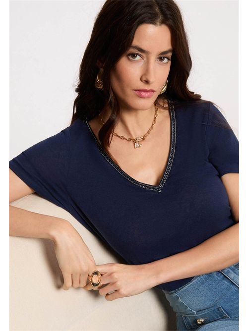 T-shirt con scollo a V a contrasto DAMA MORGAN DE TOI | DAMABLEU MARINE