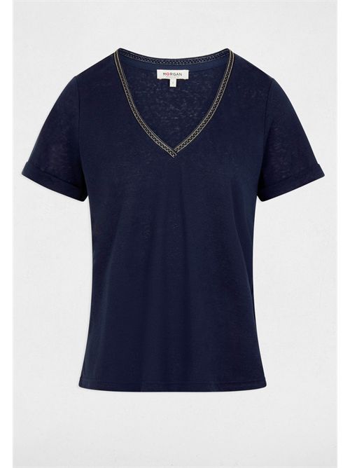 T-shirt con scollo a V a contrasto DAMA MORGAN DE TOI | DAMABLEU MARINE