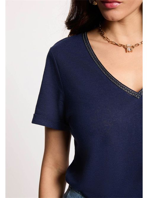 T-shirt con scollo a V a contrasto DAMA MORGAN DE TOI | DAMABLEU MARINE