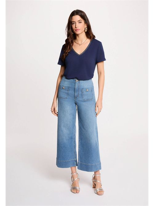 T-shirt con scollo a V a contrasto DAMA MORGAN DE TOI | DAMABLEU MARINE