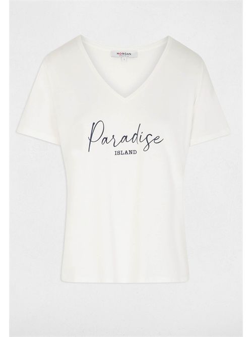 T-shirt scollo a V con scritta Paradise DBEACH MORGAN DE TOI | DBEACHBLANC