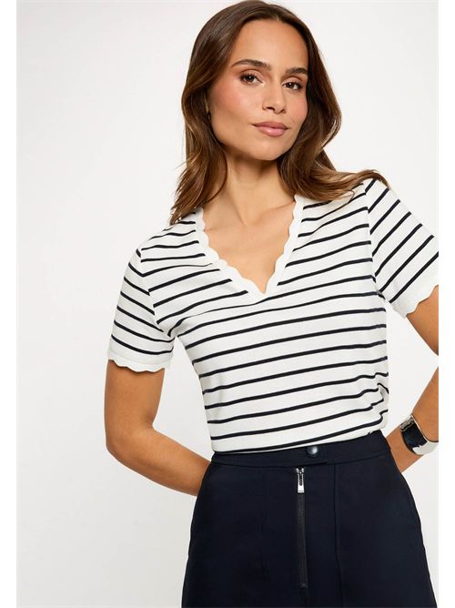 T-shirt a righe con scollo a V e profilo rifinito DIEGO MORGAN DE TOI | DIEGOBLANC