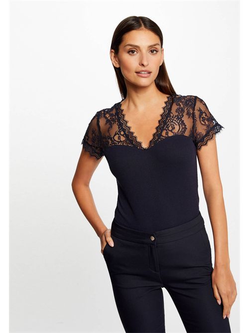 T-shirt scollo a V con dettagli in pizzo DLAMI MORGAN DE TOI | DLAMIBLEU MARINE
