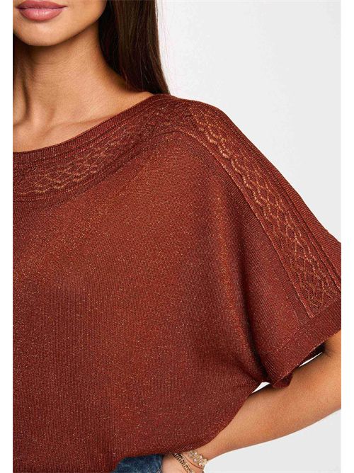 Maglia a mezze maniche con dettagli traforati MCRISTAL MORGAN DE TOI | MCRISTALMARRON COGNAC