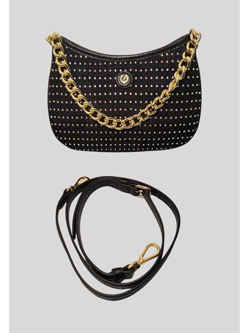 Black faux leather bag with studs SC4613PP POLLINI | SC4613PP0OSE100ACRYST PU NERO