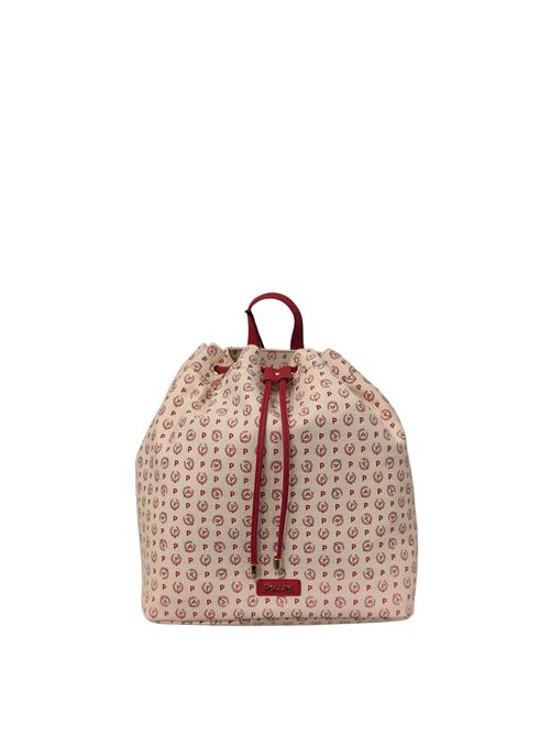 Zaino sacca in tessuto con logo all-over e dettagli in pelle rossa TE8479 POLLINI | TE8479PP0EQ6D11BCUOIO