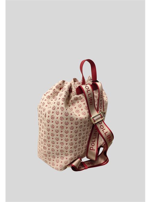 Zaino sacca in tessuto con logo all-over e dettagli in pelle rossa TE8479 POLLINI | TE8479PP0EQ6D11BCUOIO
