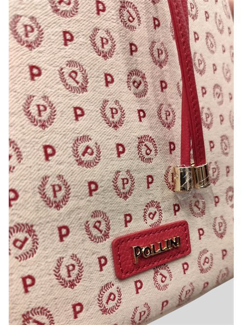 Zaino sacca in tessuto con logo all-over e dettagli in pelle rossa TE8479 POLLINI | TE8479PP0EQ6D11BCUOIO