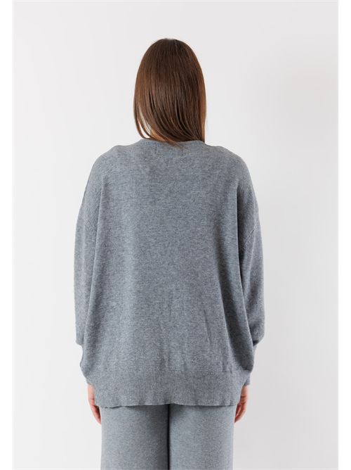 maglia scollo v con polsini a costine BY09074 B.YU | BY09074GRIGIO
