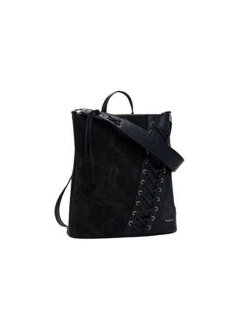 Black leather effect women's backpack with decorative weaving 25WAKP12 DESIGUAL | 25WAKP122000
