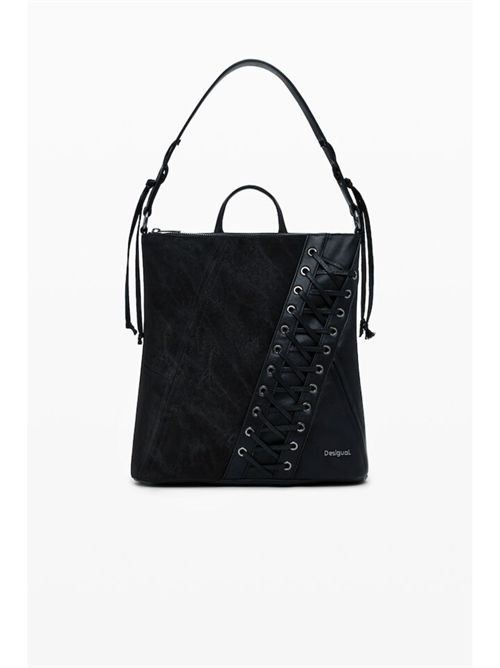 Black leather effect women's backpack with decorative weaving 25WAKP12 DESIGUAL | 25WAKP122000