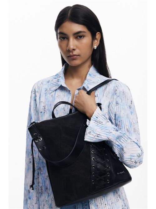 Black leather effect women's backpack with decorative weaving 25WAKP12 DESIGUAL | 25WAKP122000