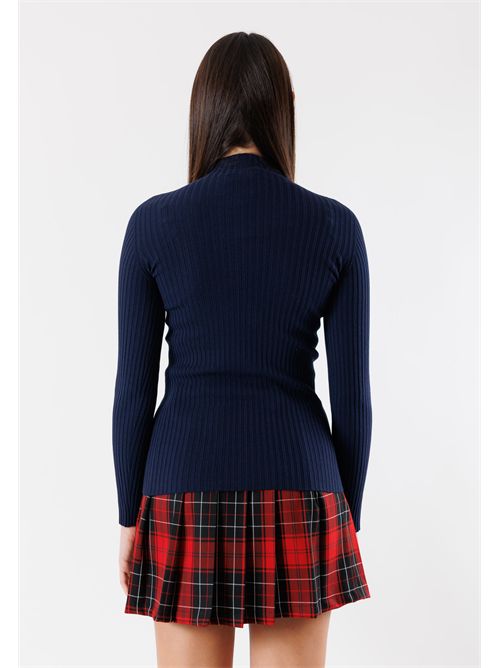 Pullover a coste sottili , con collo alto e linea aderente 3M0814 KONTATTO | 3M0814CBLU