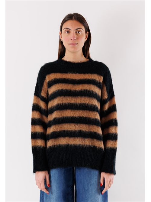 girocollo over righe KONTATTO | 3M0911CNNERO-BISCOTTO