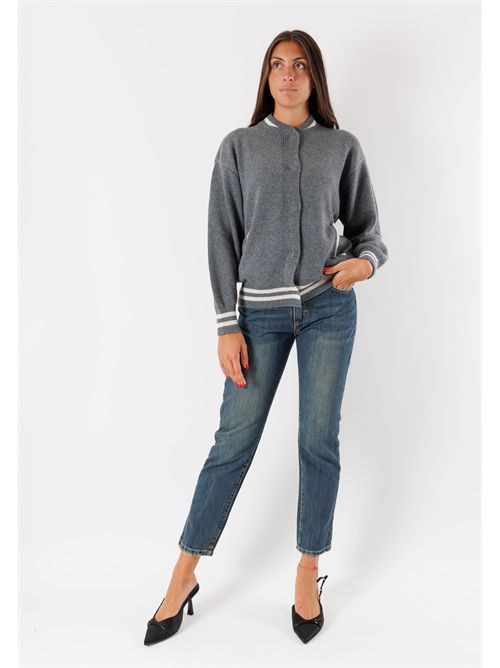 Gray jacket with striped details, wool and cashmere blend 3M0960 KONTATTO | 3M0960CGRIGIO MEDIO-AVORIO