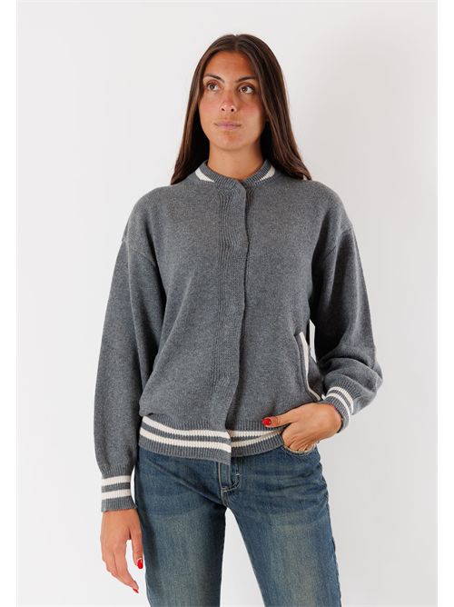 Gray jacket with striped details, wool and cashmere blend 3M0960 KONTATTO | 3M0960CGRIGIO MEDIO-AVORIO