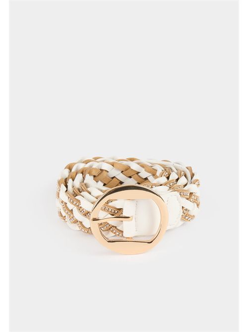 White and gold woven belt with round buckle 3GLAD MORGAN DE TOI | 3GLADBLANC