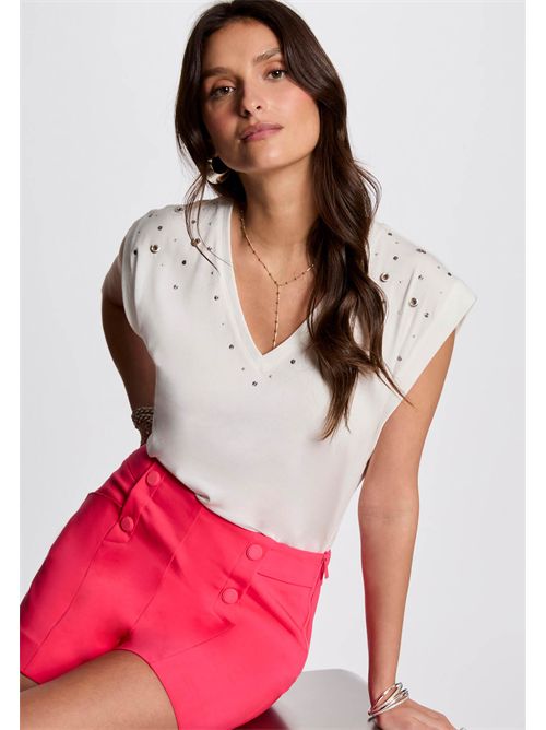 T-shirt bianca con applicazioni gioiello DCLO MORGAN DE TOI | DCLOBLANC