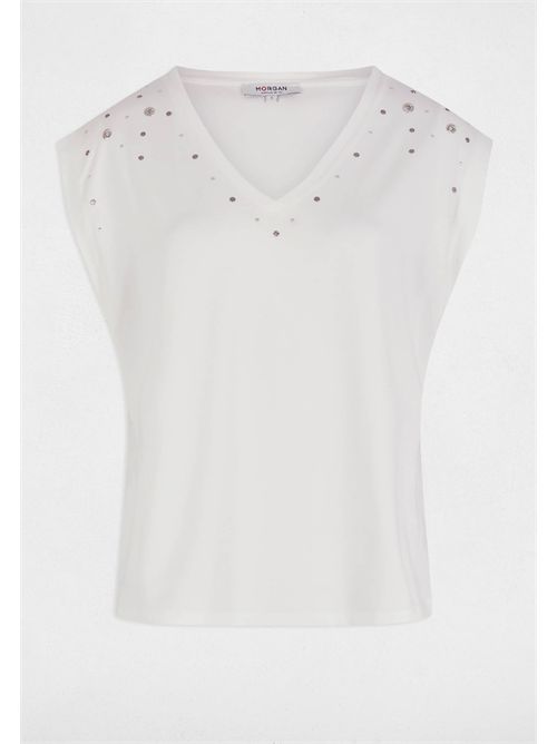 T-shirt bianca con applicazioni gioiello DCLO MORGAN DE TOI | DCLOBLANC