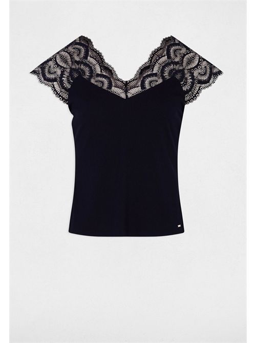 Top with lace inserts and V-neck DELI MORGAN DE TOI | DELIBLEU MARINE