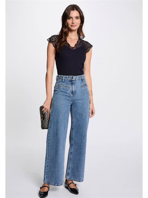 Top with lace inserts and V-neck DELI MORGAN DE TOI | DELIBLEU MARINE