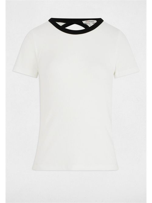 T-shirt bianca con schiena scoperta e profili neri DOPPY MORGAN DE TOI | DOPPYBLANC