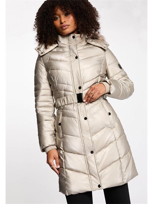 Down jacket with belt and hood with faux fur trim GALEX1 MORGAN DE TOI | GALEX1GOLD