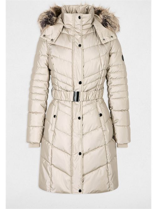 Down jacket with belt and hood with faux fur trim GALEX1 MORGAN DE TOI | GALEX1GOLD