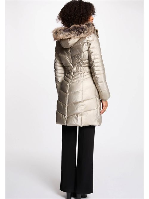 Down jacket with belt and hood with faux fur trim GALEX1 MORGAN DE TOI | GALEX1GOLD